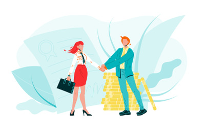 Businessman Shake Hand Woman B2b Characters Vector