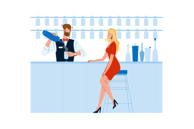 Bartender Expert Making Cocktail For Woman Vector