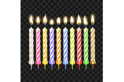 Birthday Candles In Different Color Set Vector