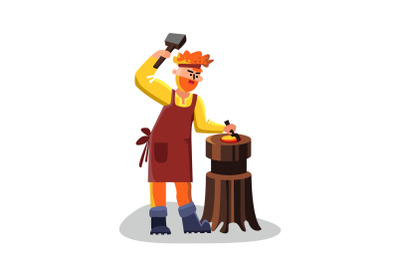 Blacksmith Worker With Hammer Forge Iron Vector