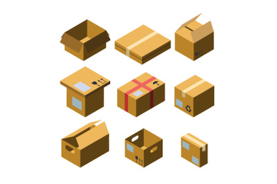 Cardboard Box Different Size Collection Set Vector