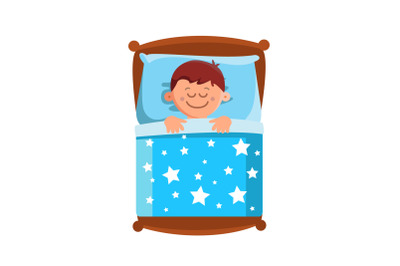 Little Boy Sleeping In Bed, Sweet Dreams Vector