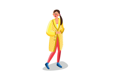 Woman Wearing Knitted Cardigan Clothes Vector Illustration