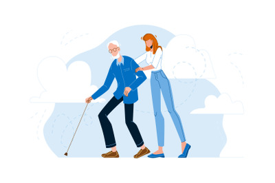 Caregiver Nurse With Elderly Man Walking Vector