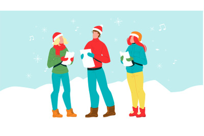 Human Singing Christmas Celebrative Carol Vector Illustration