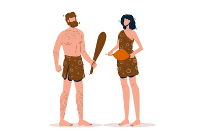 Caveman Primitive Man Talking With Woman Vector