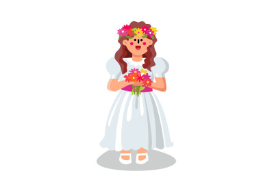 Communion Girl Wearing Ceremonial Dress Vector Illustration