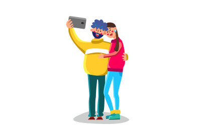 Couple Make Selfie Photo On Smartphone Vector