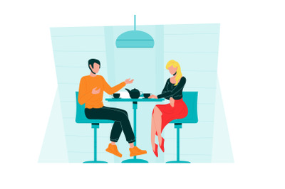 Romantic Couple Dating In Cafe Communicate Vector