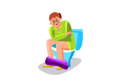 Man With Diarrhea Painful Sitting Toilet Vector