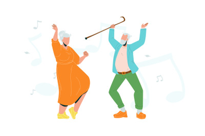 Elderly Couple Dancing Lifestyle Retirement Vector Illustration