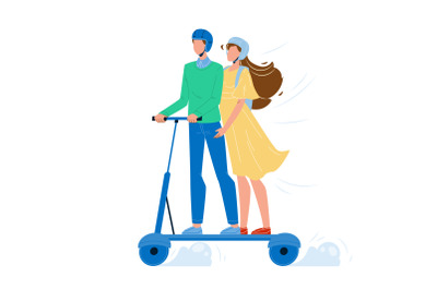 Man And Woman Riding Electrical Scooter Vector