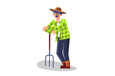 Farmer Standing With Pitchfork Equipment Vector Illustration
