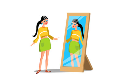 Girl Fashion Character Watch In Mirror Vector