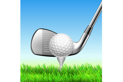 Golf Club And Ball On Tee Play Equipment Vector Illustration