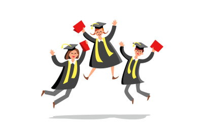 Students Jumping And Celebrate Graduation Vector Illustration