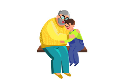 Grandfather Hugging Grandson On Branch Vector Illustration