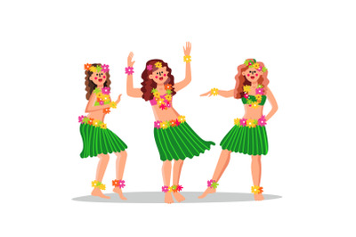 Hula Girls Dancing Funny Dance Together Vector