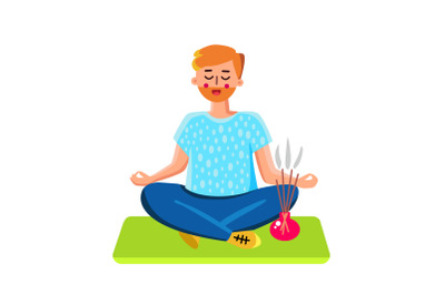 Meditating Man And Burning Aromatic Incense Vector