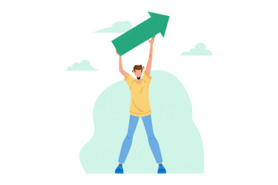 Man Showing Increase Profitability Banner Vector Illustration