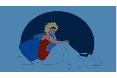 Insomnia Problem Suffering Girl In Bed Vector