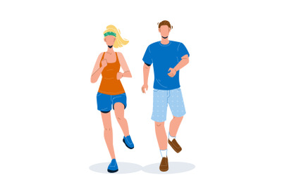 Joggers Man And Woman Running Together Vector