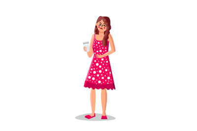 Lactose Intolerance Girl Hold Milk Glass Vector