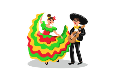 Mariachi Man Musician And Woman Dancing Vector