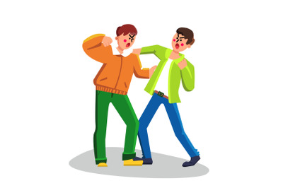 Men Fighting Boxing, Aggressive Behavior Vector Illustration