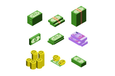 Money Dollar And Euro Banknotes Coins Set Vector