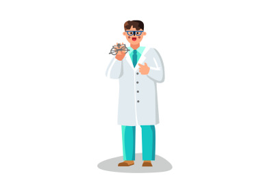 Optometrist Doctor Showing Trial Frame Vector Illustration