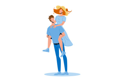 Man Holding Girl Piggyback Playing Game Vector