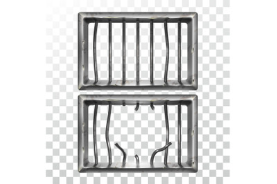 Prison Window And Broken Metallic Bars Set Vector