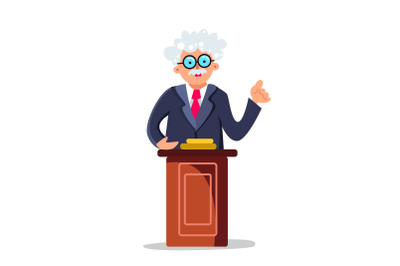 Professor Speaking Performance On Tribune Vector Illustration