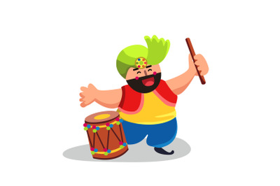 Punjabi Character With Drum Sticks And Dhol Vector