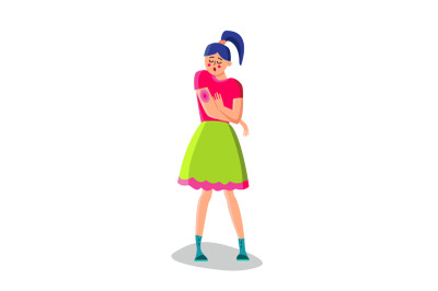 Young Woman With Rash On Hand Character Vector