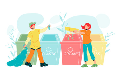 Characters Human Sorting Recycling Garbage Vector Illustration