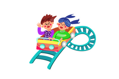 Characters Have Fun Riding Rollercoaster Vector Illustration