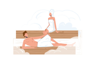 Man And Woman Relax In Sauna Beauty Salon Vector