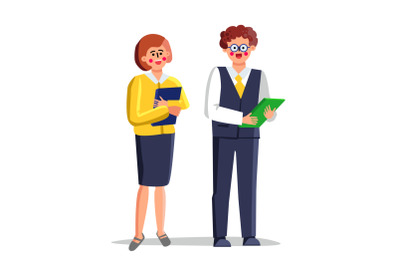 School Teachers Man And Woman With Journal Vector