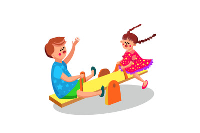 Children Playing On Seesaw Teeterboard Vector Illustration