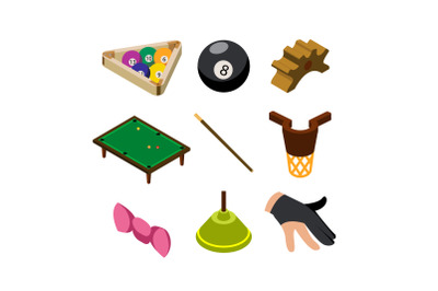 Snooker Game Pay Equipment Collection Set Vector