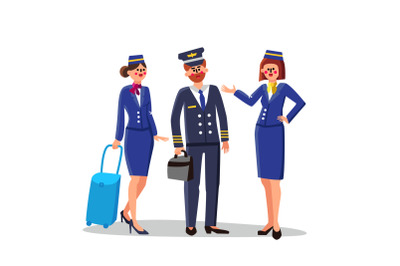 Pilot And Stewardesses Wearing Uniform Vector Illustration