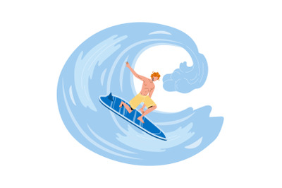 Sportsman Surfer Surfing On High Ocean Wave Vector