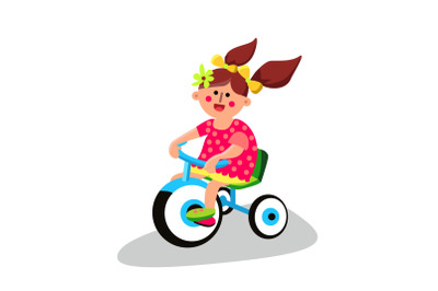 Little Toddler Girl Riding Tricycle Bike Vector