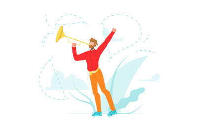 Trumpeter Play Musical Instrument Trumpet Vector Illustration