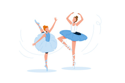 Ballerinas Wearing Tutu Dancing Ballet Vector Illustration