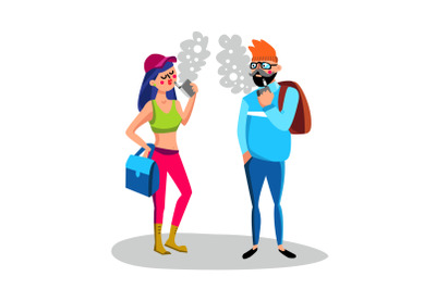 Man And Woman Vape Electronic Cigarette Vector