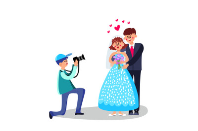 Photographer Character Make Wedding Photo Vector Illustration