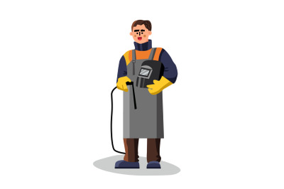 Welder With Welding Tool And Facial Mask Vector